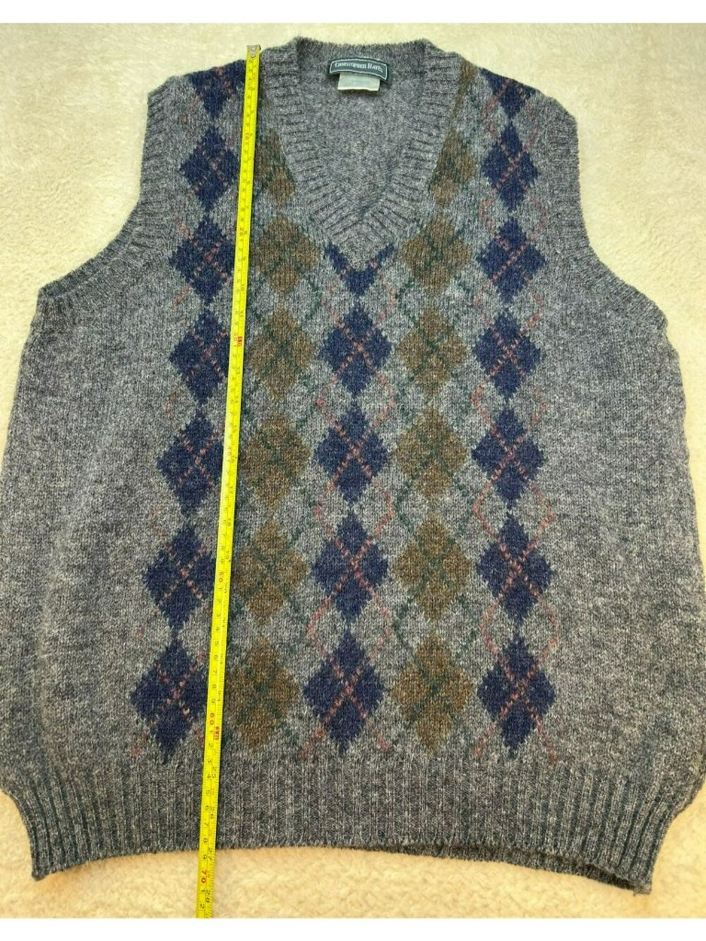 Christopher Hayes Mens Argyle Gray Wool Shetland Knit Sweater Vest Size XL Pre-O